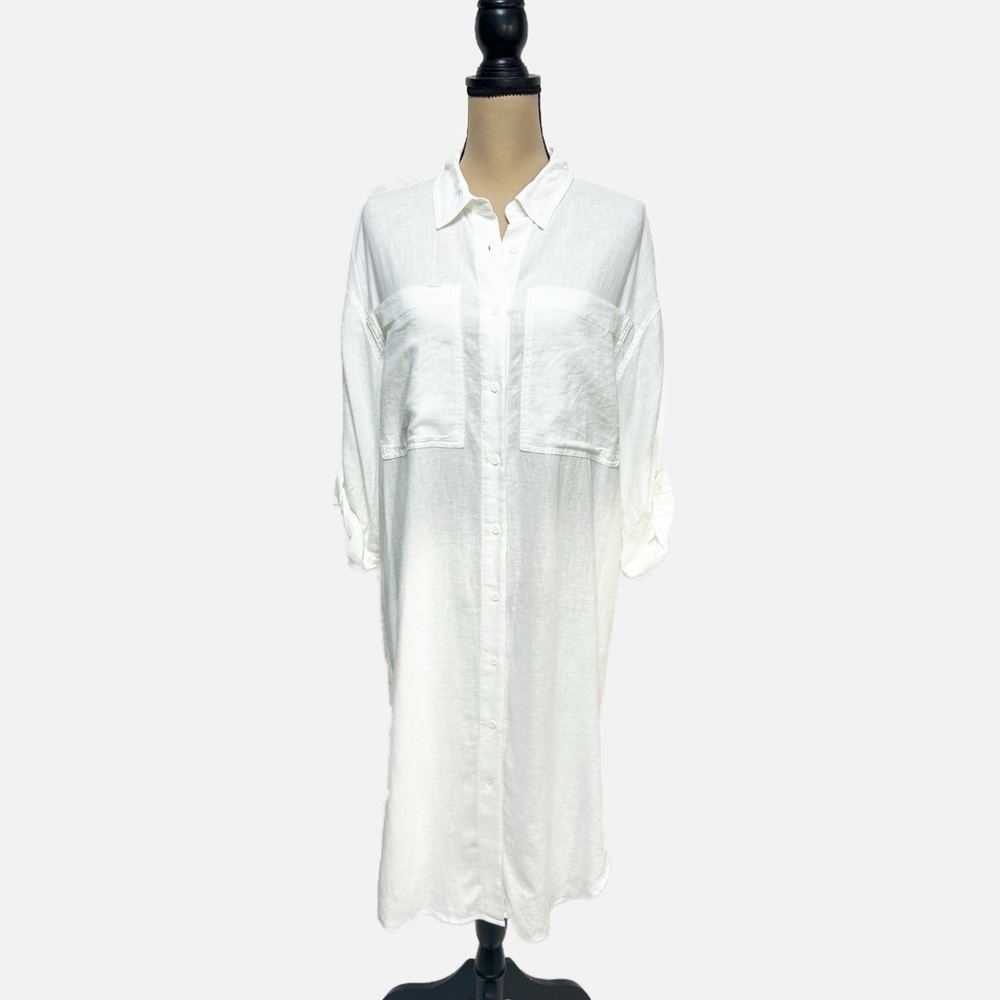 NWT Westbound Oversized Linen Blend Button Down White Shirt Dress Womens size S - Picture 5 of 10